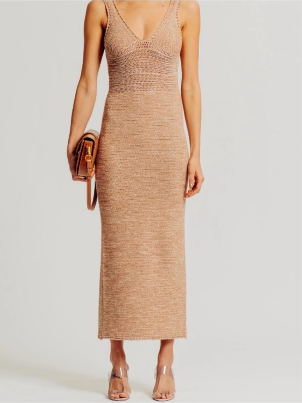 Torn by Ronny Kobo Sleeveless V-Neck Maxi Dress in Camel